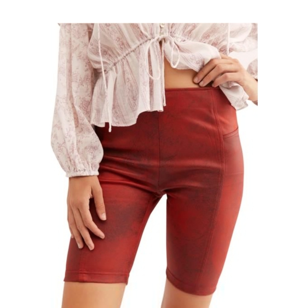 Free People Red Heat Wave Faux Suede Biker shorts size XS